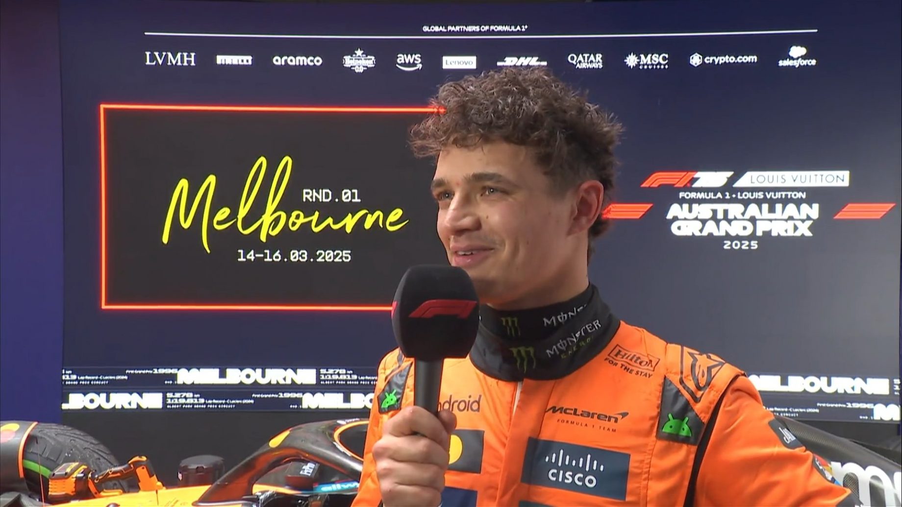 Lando Norris en interview après le grand prix d'Australie 2025 qu'il a remporté