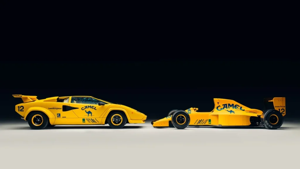 Lotus F1 V12 et Lamborghini Countach : ces deux livrées Camel sont à vendre !