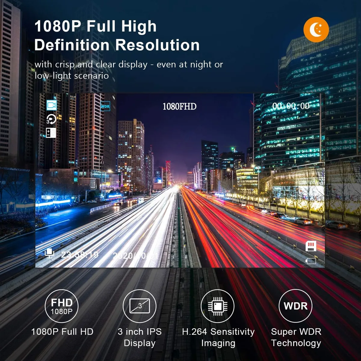 Dashcam 1080P avec écran IPS 3 pouces et vision nocturne